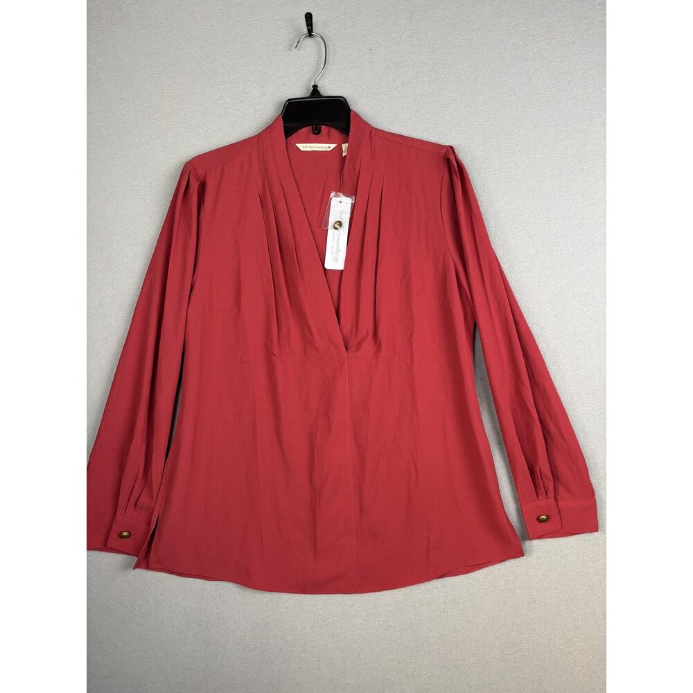 Soft Surroundings Blouse Womens Medium Garnet Akira Long Sleeve Draped V Neck